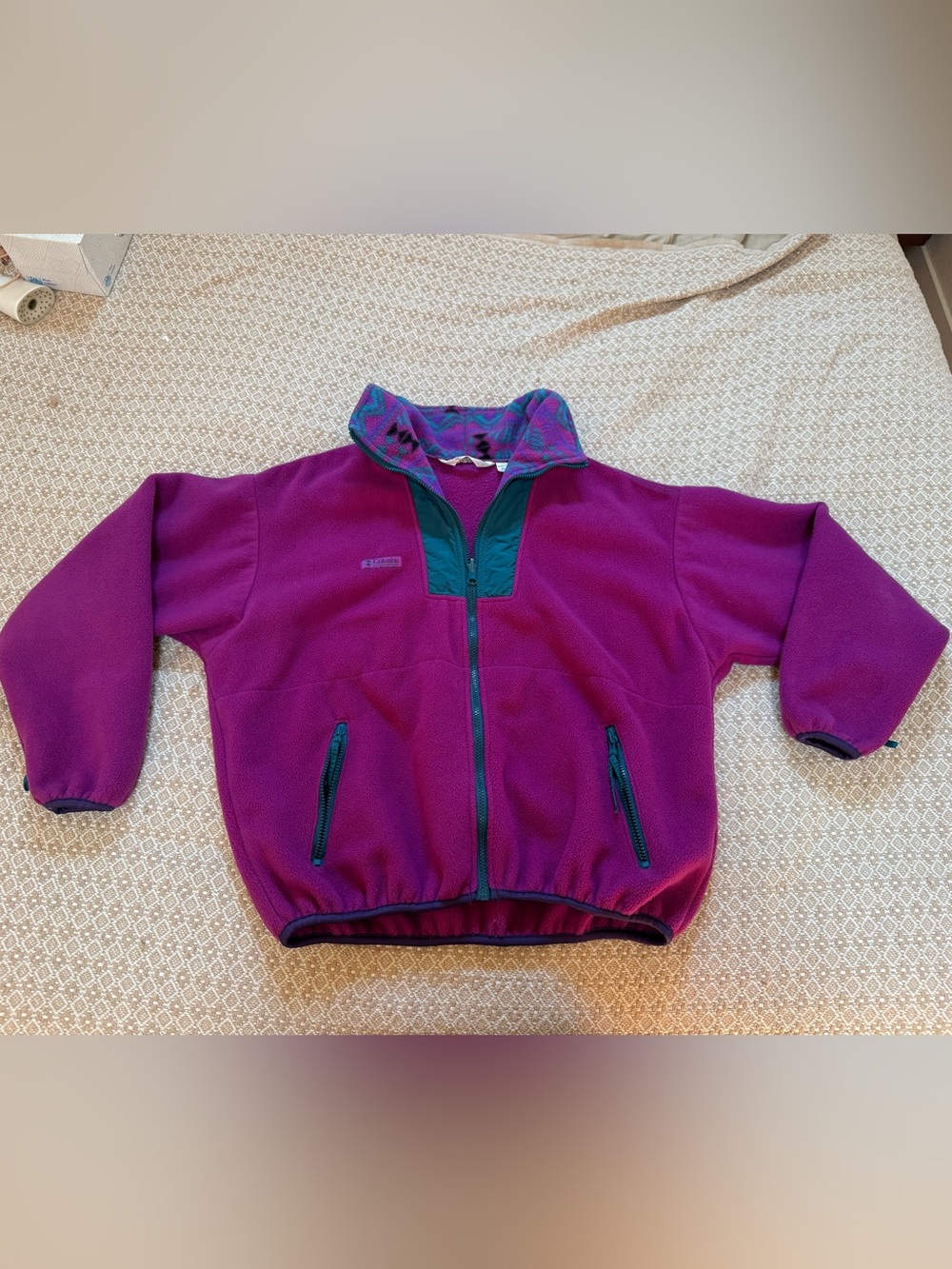 Vintage Purple Fleece Columbia Jacket with Tribal Pattern